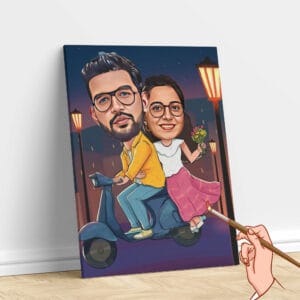 Couple on a Scooter - Own Caricature Painting