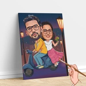 Couple on a Scooter - Own Caricature Painting