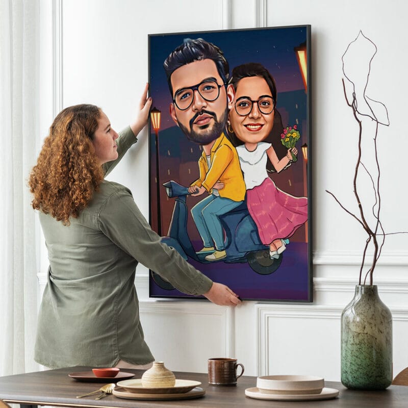 Couple on a Scooter - Own Caricature Painting
