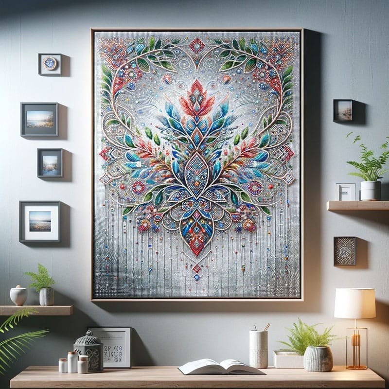 Diamond painting hanging on the wall
